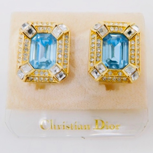 Dior Jewelry - Vintage Christian Dior Aqua Blue Clip Earrings